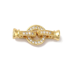 Rack Plating Brass Micro Pave Clear Cubic Zirconia Fold Over Clasps, Cadmium Free & Lead Free, Long-Lasting Plated, Real 18K Gold Plated, 19mm, Hole: 3mm(KK-A222-04C-G)