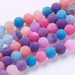 Natural Weathered Agate Beads Strands, Dyed, Frosted, Round, Mixed Color, 8mm, Hole: 1mm, about 46pcs/strand, 15 inch(X-G-G589-8mm-09)