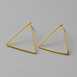 Golden Brass Hollow Geometric Stud Earrings, Triangle, 22x24mm(EJEW-WH0012-127B)