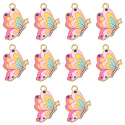 Printed Alloy Pendants, Cadmium Free & Nickel Free & Lead Free, Light Gold, Butterfly, Pearl Pink, 21.5x16.5x1.5mm, Hole: 2mm(FIND-YW0001-70B)