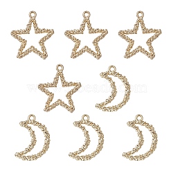 8Pcs 2 Styles Alloy Pendants, Moon & Star, Light Gold, 24~25x16~22x2mm, Hole: 1.8mm, 4pcs/style(FIND-YW0003-61)