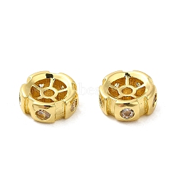 Rack Plating Brass Micro Pave Cubic Zirconia Spacer Beads, Cadmium Free & Lead Free, Flower, Real 18K Gold Plated, 8x3mm, Hole: 1.4mm(KK-Q795-01G)