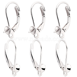 Anti-Tarnish Beebeecraft 3 Pairs 925 Sterling Silver Leverback Earring Findings, with Cup Pearl Peg Bails and Horizontal Loops, for Half Drilled Beads, Platinum, 16mm, Hole: 1.2mm, Pin: 0.7mm and 0.6mm(STER-BBC0001-83)