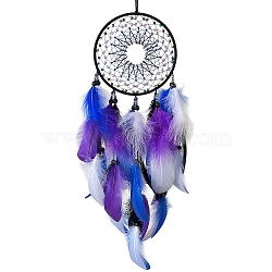 Woven Web/Net with Feather Decorations, with Iron Ring, for Home Bedroom Hanging Decorations, Blue Violet, 730mm(PW-WG99893-01)
