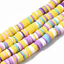 Handmade Polymer Clay Beads Strands, for DIY Jewelry Crafts Supplies, Heishi Beads, Disc/Flat Round, Yellow, 6x0.5~1mm, Hole: 1.8mm, about 290~320pcs/strand, 15.75 inch~16.14 inch(40~41cm)(CLAY-R089-6mm-139)