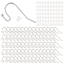 200Pcs Brass Earring Hooks, Ear Wire, Cadmium Free & Nickel Free & Lead Free, with 300Pcs Plastic Ear Nuts, Silver, Earring Hooks: 22x11x0.75mm, 20 Gauge(KK-NB0002-46)