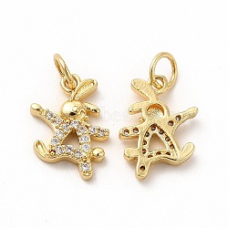 Rack Plating Brass Micro Pave Cubic Zirconia Charms, Rabbit Charm, with Jump Ring, Real 18K Gold Plated, 15x10.5x2.5mm, Hole: 3.6mm(ZIRC-K890-08G)