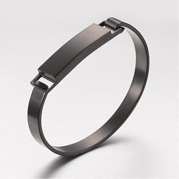 304 Stainless Steel ID Bangles, Matte Gunmetal Color, 49x68mm