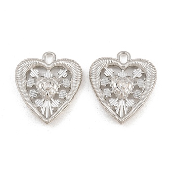 Alloy with Rhinestone Pendants, Heart Charms, Rack Plating, Platinum, Crystal, 24.5x21.5x5mm, Hole: 3.5x2mm