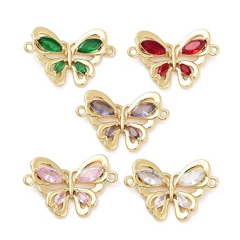 Rack Plating Brass Pave Cubic Zirconia Butterfly Connector Charms, Real 18K Gold Plated, Long-Lasting Plated, Lead Free & Cadmium Free, Mixed Color, 17x26x4mm, Hole: 1.5mm