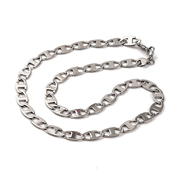 201 Stainless Steel Oval Mariner Link Chain Necklace, with 304 Stainless Steel Clasps, Stainless Steel Color, 23.70 inch(60.2cm)