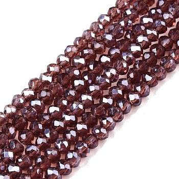 Electroplate Glass Beads Strands, Pearl Luster Plated, Faceted, Rondelle, Old Rose, 2.3~2.7x2mm, Hole: 0.4mm, about 150~155pcs/strand, 32~33cm