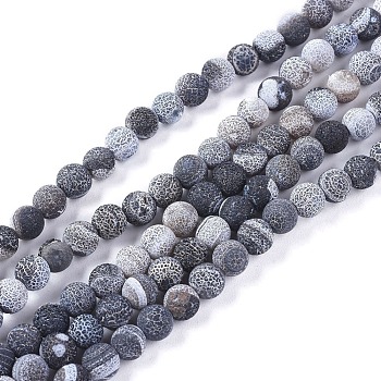 Natural Weathered Agate Beads Strands, Dyed & Heated, Frosted, Round, Black, 6mm, Hole: 1.2mm, about 62pcs/strand, 13.77 inch(35cm)