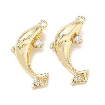 Brass Micro Pave Clear Cubic Zirconia Pendants, Dolphin Charms, Cadmium Free & Lead Free, Rack Plating, Long-Lasting Plated, Real 18K Gold Plated, 19.5x9x5mm, Hole: 1.1mm