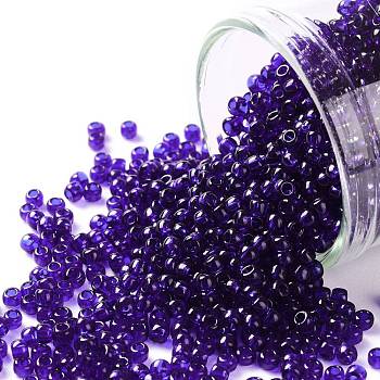TOHO Round Seed Beads, Japanese Seed Beads, (8D) Transparent Dk Cobalt, 11/0, 2.2mm, Hole: 0.8mm, about 1110pcs/10g