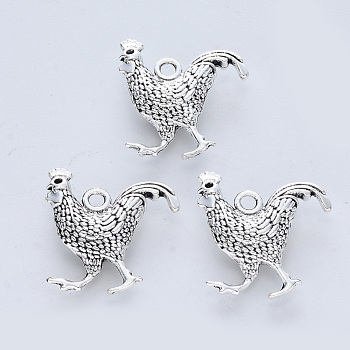 Tibetan Style Alloy Pendants, Cadmium Free & Lead Free, Chicken, Antique Silver, 20.5x20x5.5mm, Hole: 2mm