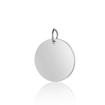 Anti-Tarnish 304 Stainless Steel Pendants, with Jump Ring, Manual Polishing, Flat Round Charm, Stamping Blank Tag, Stainless Steel Color, 12x1mm, Hole: 3.5mm