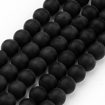 Frosted Glass Bead Strands, Round, Black, 6mm, Hole: 1mm, about 72pcs/strand, 15.7 inch