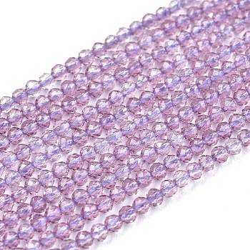 Glass Beads Strands, Imitation Quartz, Faceted, Round, Lilac, 2mm, Hole: 0.5mm,  about 175pcs/strand, 14.9 inch(38cm)
