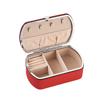 PU Leather Jewelry Storage Box, with Velvet Lining, Column, Red, 3-3/4x5-3/4x2 inch(9.5x14.6x5cm)