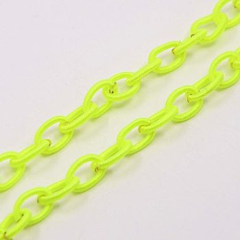 Handmade Nylon Cable Chains Loop, Oval, Green Yellow, 8~9x11~13x2mm, about 85cm/strand, 33.5 inch