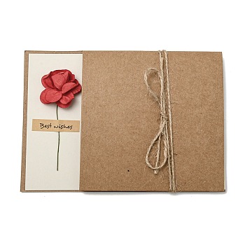 Dried Rose Paper Thank You Greeting Cards, with Kraft Paper Envelopes, Rectangle, Red, 170x120x1mm