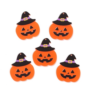 Acrylic Pendants, for Halloween, Pumpkin with Hat, Dark Orange, 38x33x2mm, Hole: 1.5mm