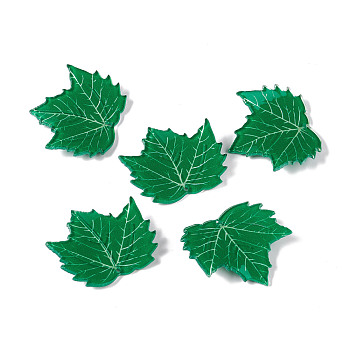 Autumn Theme Acrylic Pendants, for DIY Earring Decoration, Maple Leaf, Green, 34x36x2mm, Hole: 1.6mm