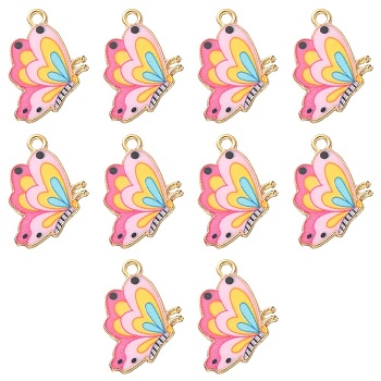 Printed Alloy Pendants, Cadmium Free & Nickel Free & Lead Free, Light Gold, Butterfly, Pearl Pink, 21.5x16.5x1.5mm, Hole: 2mm