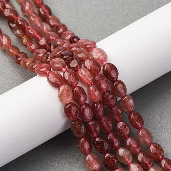 Natural Strawberry Quartz Beads Strands, Flat Oval, 8x6x4mm, Hole: 0.9mm, about 49pcs/strand, 14.80''(37.6cm)