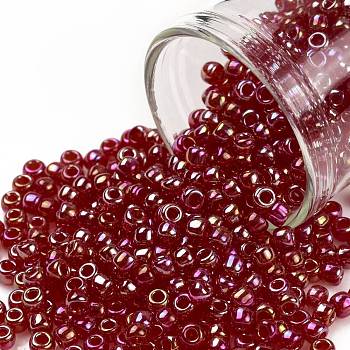 TOHO Round Seed Beads, Japanese Seed Beads, (165C) Transparent AB Ruby, 8/0, 3mm, Hole: 1mm, about 222pcs/bottle, 10g/bottle