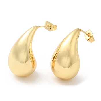 Rack Plating Brass Twist Teardrop Stud Earrings for Women, Lead Free & Cadmium Free, Real 18K Gold Plated, 26.5x14mm, Pin: 0.9mm