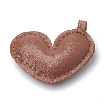 Imitation Leather Pendants, Heart, Camel, 39~40x48.5~49x10.5~12mm, Hole: 4mm