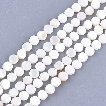 Freshwater Shell Beads Strands, Flat Round, Seashell Color, 6x2~3mm, Hole: 0.5mm, about 64~68pcs/strand, 14.5 inch