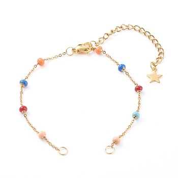 Stainless Steel Satellite Chain Bracelet Making, with Enamel, Colorful, Golden, 6-3/8 inch(16.3cm)