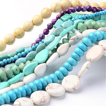 Natural Magnesite Bead Strands, Dyed & Heated, Mixed Shapes, Mixed Color, 5~26x4~18x3~12mm, Hole: 1mm, about 16~93pcs/strand, 15.5 inch