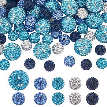 100Pcs 5 Colors Polymer Clay Pave Rhinestone Beads, Disco Ball Beads, Mixed Color, PP13(1.9~2mm), 6 Rows Rhinestone, 10mm, Hole: 1.5mm, 20pcs/color