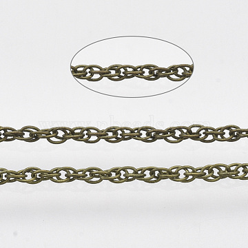 Soldered Brass Coated Iron Rope Chains, with Spool, Antique Bronze, 2x1.4x0.3mm, about 39.37 Feet(12m)/roll(CH-T002-04AB)