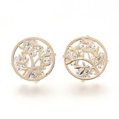 Real Gold Plated Clear Brass+Cubic Zirconia Stud Earrings