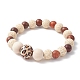 Natural Wood Round Beaded Stretch Bracelet for Women(BJEW-JB09352)-2