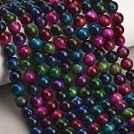 Grade AB Natural Tiger Eye Beads Strands, Dyed, Round, Colorful, 8.5mm, Hole: 1.2mm, about 46~48pcs/strand, 14.76''(37.5cm)(X-G-F591-18-8mm-06)