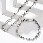 304 Stainless Steel Paperclip & Rolo Chain Necklace and Bracelet Set, Stainless Steel Color, 605mm(SJEW-D091-02P)
