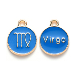Alloy Enamel Pendants, Cadmium Free & Lead Free, Flat Round with Constellation, Light Gold, Dodger Blue, Virgo, 15x12x2mm, Hole: 1.5mm(ENAM-S124-01B-02B)