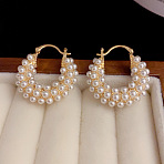 Flat Round Alloy Plastic Imitation Pearl Hoop Earrings, Golden, 25x24mm(FS-WG2046F-01)