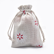 Polycotton(Polyester Cotton) Packing Pouches Drawstring Bags, with Printed Snowflake, Old Lace, 14x10cm(X-ABAG-T006-A18)