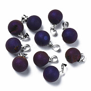 Natural Agate Charms, with Platinum Brass Findings, Rack Plating, Round, Indigo, 15x11x10.5mm, Hole: 4x5mm(G-Q998-036D)