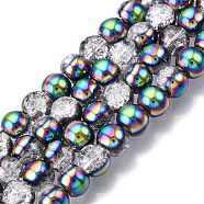 Electroplated Crackle Glass Beads Strands, Half Plated, Round, Colorful, 6~6.5mm, Hole: 1~1.2mm, about 65~67pcs/strand, 14.76~15.16 inch(37.5~38.5cm)(EGLA-N014-6mm-06)