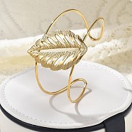 304 Stainless Steel Cuff Bangles for Women, Leaf, Real 18K Gold Plated, Inner Diameter: 2-5/8 inch(6.55cm)(BJEW-Z091-03G)