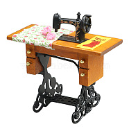 Retro Wood & Metal Mini Sewing Machine, for Miniature Doll Home Decoration, Flower Pattern, 35x80x80mm(MIMO-PW0001-017A)