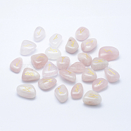 Natural Rose Quartz Beads, Tumbled Stone, Healing Stones for Chakras Balancing, Crystal Therapy, Meditation, Reiki, Nuggets Carved with Runes/Futhark/Futhorc, No Hole/Undrilled, 22~30x16~23x8.5~12.5mm, 25pcs/set(G-P351-04)